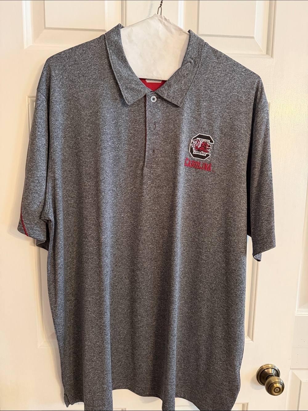 Champion Gray Polo with Red Carolina Embroidered Logo